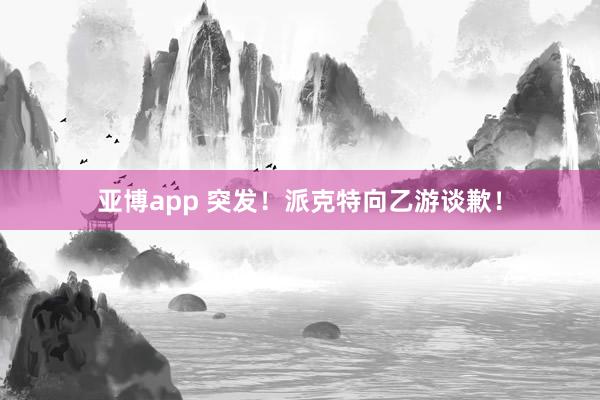 亚博app 突发！派克特向乙游谈歉！