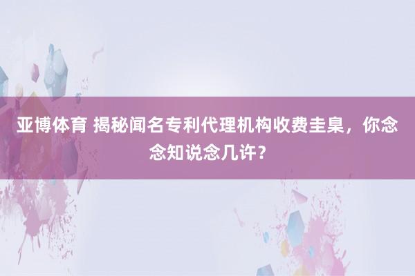 亚博体育 揭秘闻名专利代理机构收费圭臬，你念念知说念几许？