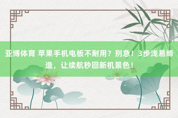 亚博体育 苹果手机电板不耐用？别急！3步浅易缔造，让续航秒回新机景色！