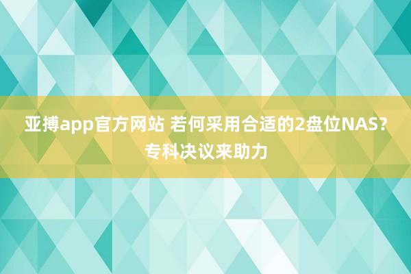 亚搏app官方网站 若何采用合适的2盘位NAS？专科决议来助力